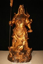72.8''Bronze Gold Fengshui Drachen Breitschwert Guan Gong Yu Krieger Gott Statue
