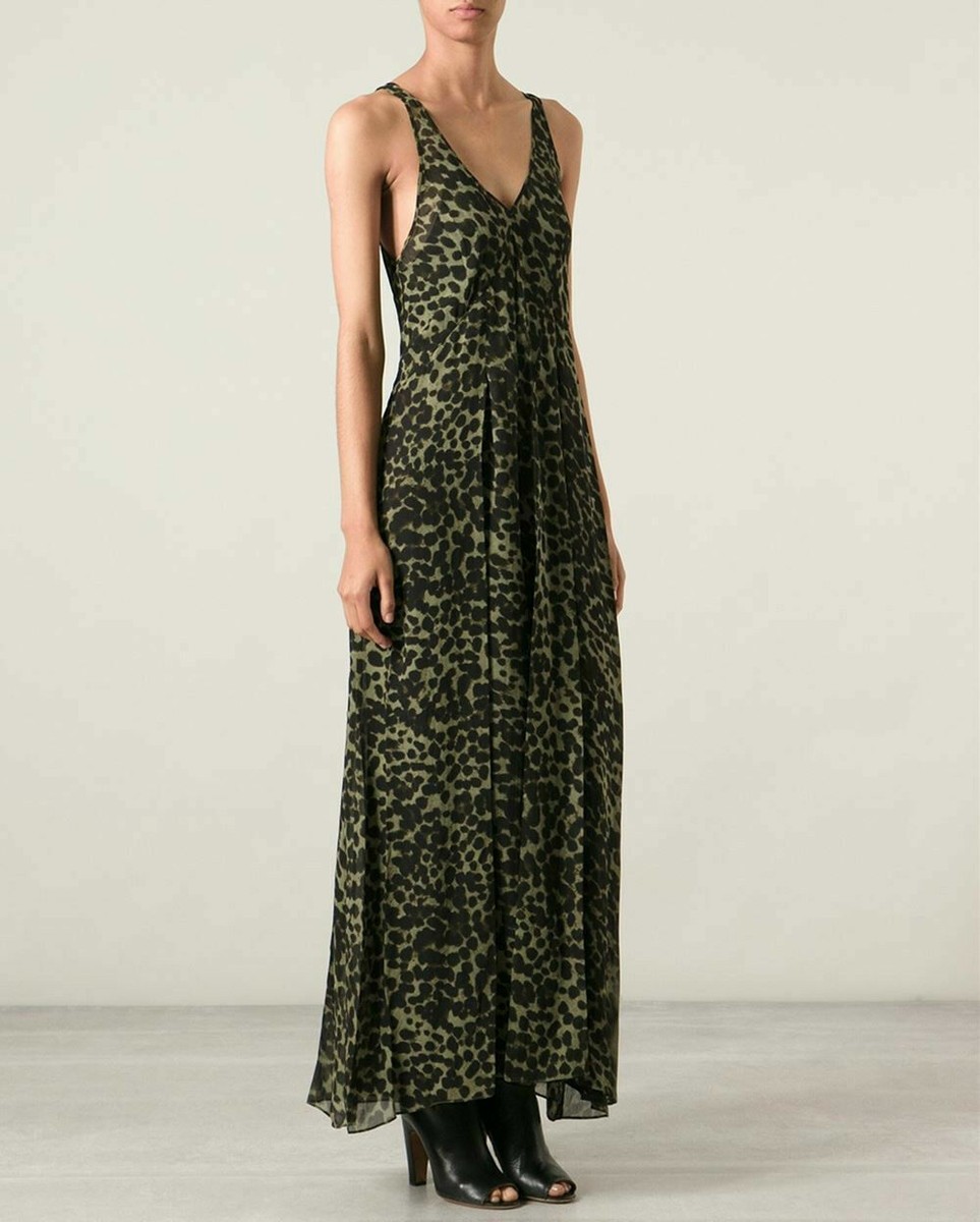 Isabel Marant toile Green Cassidy Leopard Print Maxi Dress Size FR 36 / US  4