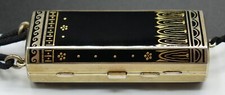 French Art Deco Silver, Gold & Black Enamel Evening Vanity Compact, ca 1925