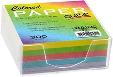 BAZIC Color Paper Cube with Tray 300 Count/ Mini Memo Papers Pack of 1