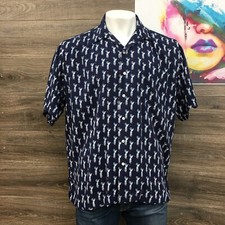 Polo Ralph Lauren Berkely Camp Shirt Rayon Golfer Print Short Sleeve Button L