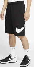 Nike Sportswear Club Fleece Graphic Shorts Black White Side Swoosh Logo Small