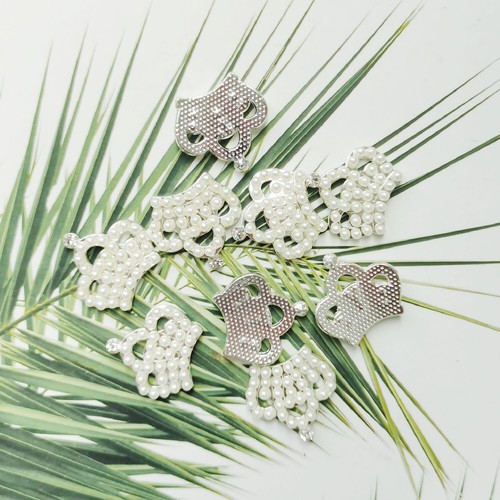10 pcs Crystal Crown Embellishment with Faux Pearls Art Decor For Crafts 23x23mm - Picture 4 of 7