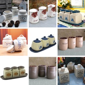 Set Of 3 Ceramic Kitchen Accessory Tea Coffee Sugar Containers E Image Is Loading Set Of 3 Ceramic Kitchen Accessory Tea Coffee