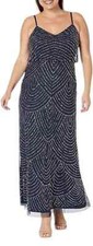 Adrianna Papell Women's Long Beaded Blouson Gown Navy