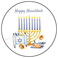 HAPPY HANUKKAH MENORAH ENVELOPE SEALS LABELS STICKERS PARTY FAVORS