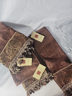SHERRY KLINE CHAMBORD BROWN GOLD STRIPE EMBELLISHED 3P BATH & HAND TOWELS SET E