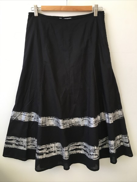 W Lane Midi Skirt Size 8 Black with Silver Stripes  Fit & Flare W.Lane
