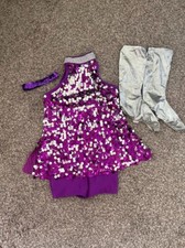 Purple and Silver Jazz/Tap Dance Costume, boots,sequins, rhinestones, size LC