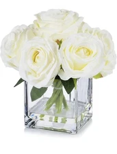 Enova Floral 7 Large Stems Artificial Silk Roses Fake Flowers Arrangement in ...