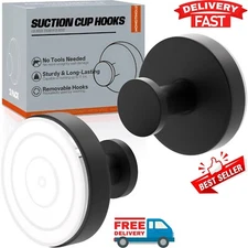 World's Strongest All Purpose Suction Cups with Hook for Shower, Bathroom, 2Pcs
