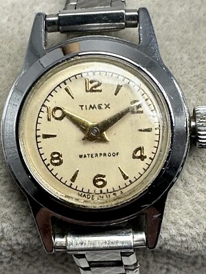 Timex Waterproof US Time 1956 Ladies Manual Wind Rare 26MM 6'' Stretch Band F1