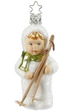 Inge Glas Child With Skis, Kinder of Skiing 10006S018 German NEW w/FREE Gift Box