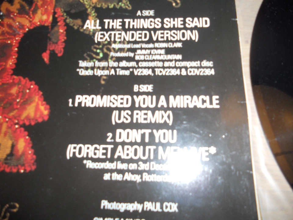 SIMPLE MINDS ALL THE THINGS SAID 1986 NCB GERMAN VINYL MAXI SINGLE VIRGIN + LIVE - Image 4 of 4