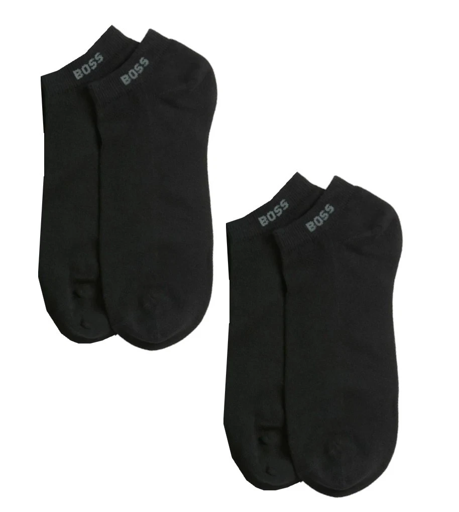 HUGO BOSS | Mens 2 Pack Pairs Black Sneaker Trainer Socks | UK 9-11 EU 43-46