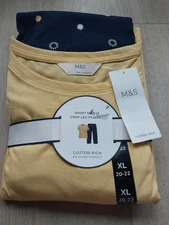 M&S Ladies Pyjama Set Size 20-22 Yellow/Navy Crop Leg Short Sleeve New 