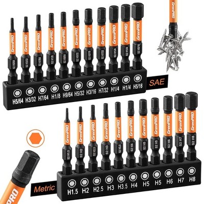 Allen Wrench Drill Bit Set 22pc Hex Set, Impact 2 22pcs(Metric&SAE) 