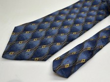 George Machado 100% Silk Tie Made in USA Blue w/Gold Geometric 3 7/8" x 56 3/4"