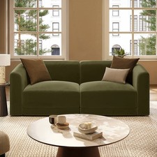 Olive Green Velvet Curved Modular 3 Seater Sofa - Laine LNE006
