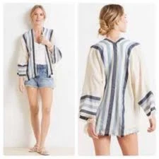 Michael Stars Bea Striped Cream and Blue Nautical Wrap Size One Size