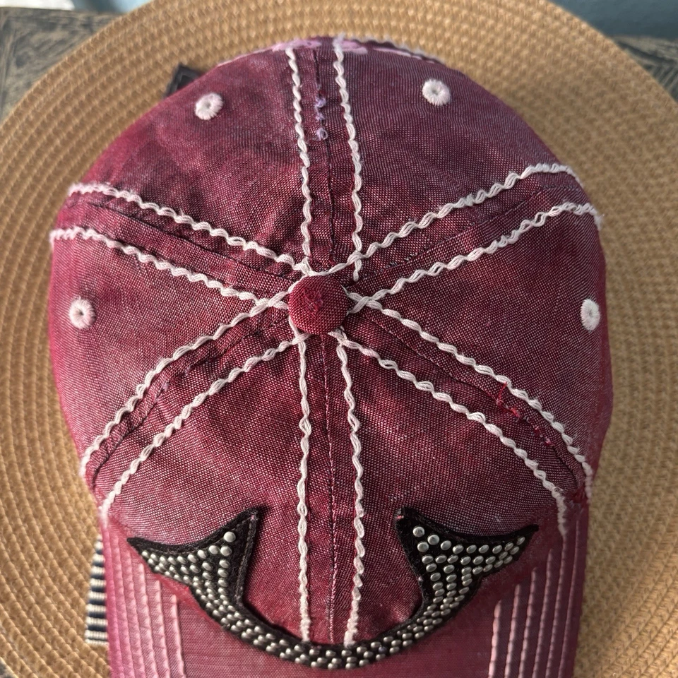 Винтажный истинной религии красный с заклепками подкова состаренный крышка шляпа ** РЕДКАЯ ** - Изображение 4 из 4