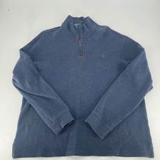 Polo Ralph Lauren Mens XL Blue Cotton Quarter Zip Pullover Sweater Pony Logo