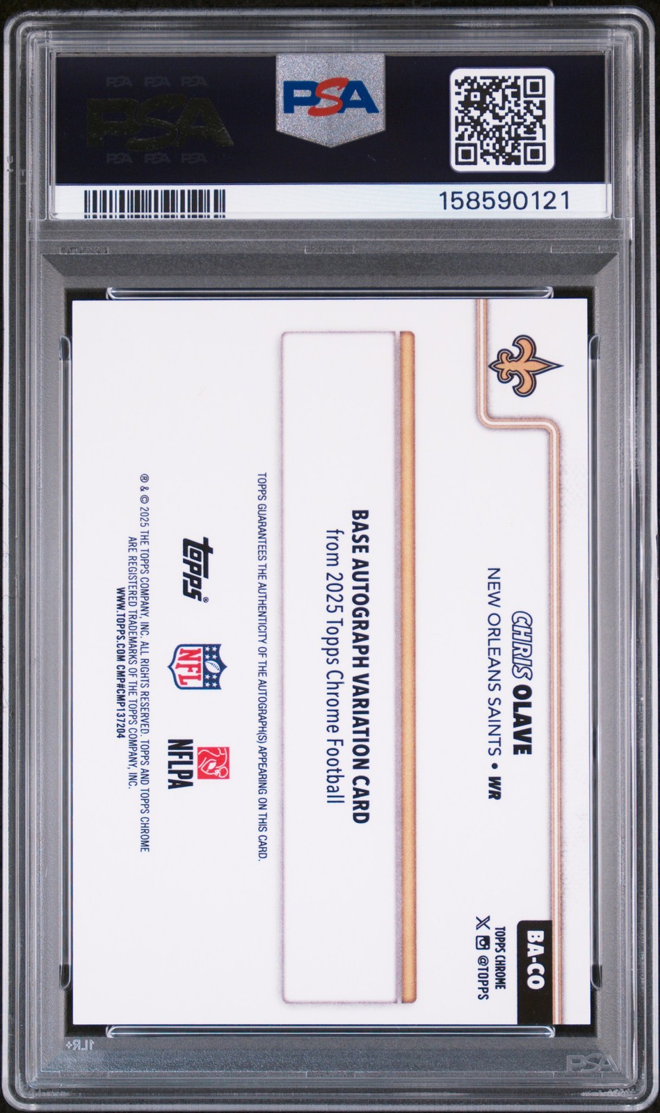 2025 TOPPS CHROME AUTO ORANGE GEOMETRIC CHRIS OLAVE 7/25 PSA 8 DNA AUTO 10 view 2