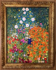 Gustav Klimt “Cottage Garden” Painting Repro Wall Art Canvas Framed 16”x20”