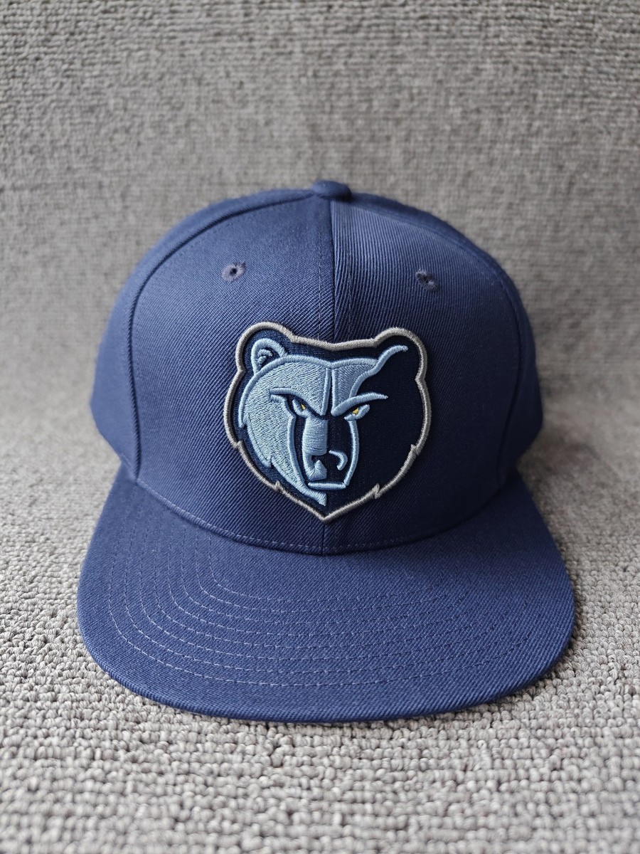 Mitchell & Ness Memphis Grizzlies Bear Logo Navy Blue Flat Brim Snapback Hat