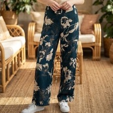 Soma Womens Blue Floral Print Wide Leg Lounge Pajama Pants Pockets M