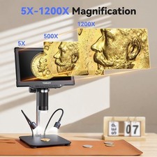 TOMLOV Digital Microscope 10'' 16MP 1200X Coin Magnifier with Light for Adult
