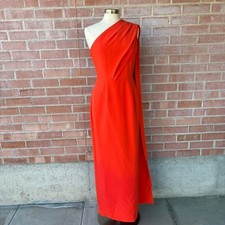 LBV. One Shoulder Cape Gown Dress Flame Orange size 12 formal gala 30003
