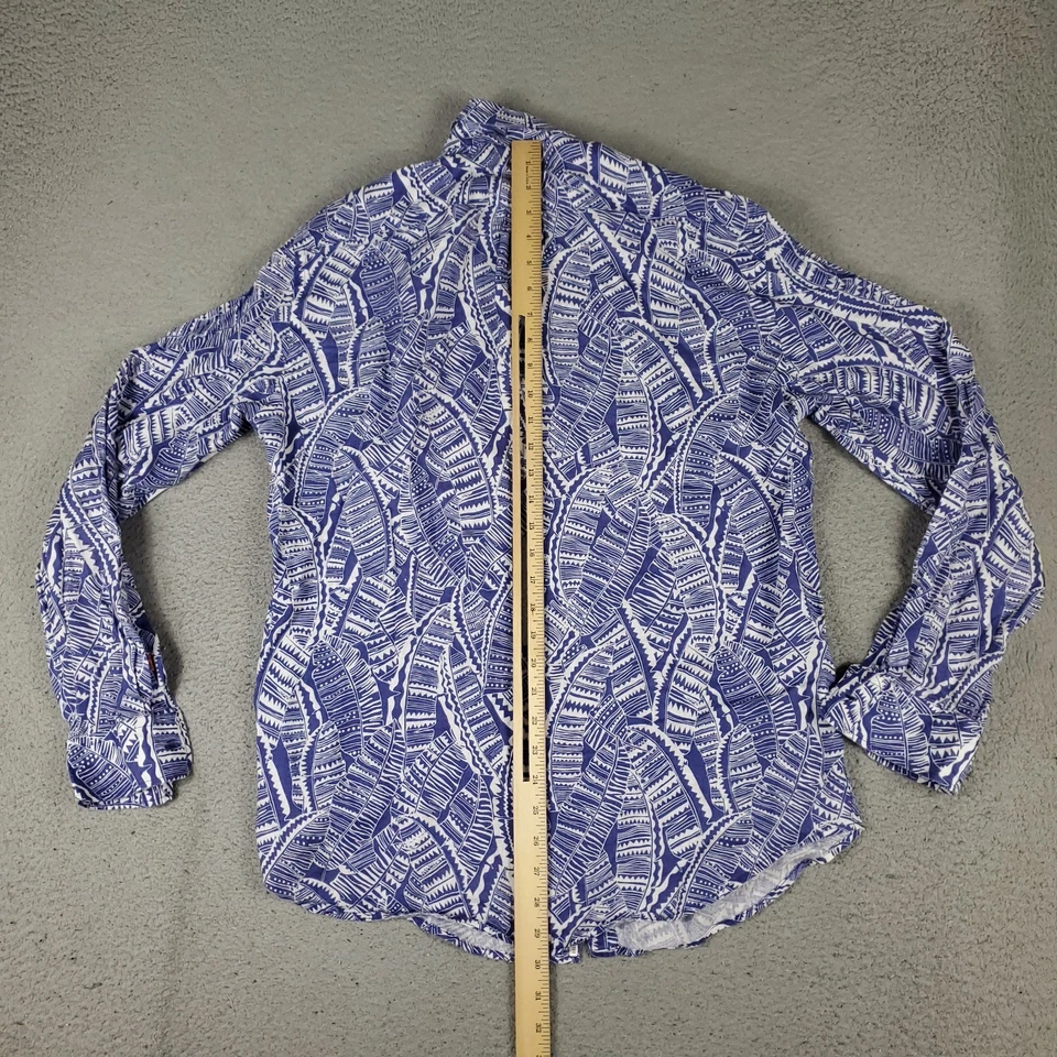 J. McLaughlin Shirt Mens Medium Blue White Linen Casual Button Up Long Sleeve - Image 3 of 4