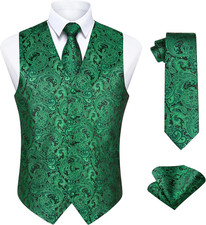 Gilet Da Uomo Elegante Paisley Jacquard Gilet Da Abito Cravatta E Fazzoletto Set