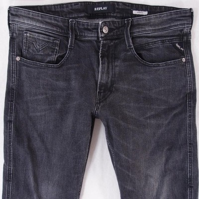 Herrens Replay M914 ANBASS Slim Tapered Elasthan Grau Jeans W34 L32