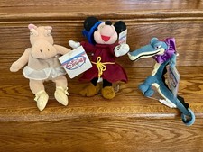 Lot of 3 Disney Store Fantasia Bean Bag Plush Aligator Sorcerer Mickey Hippo NEW