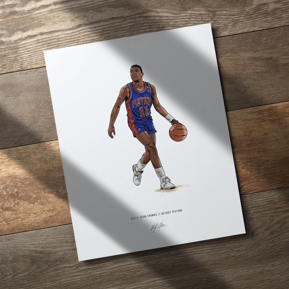 Póster Isiah Thomas Detroit Pistons ilustración de baloncesto impresión artística 8x10 Foto 3 de 4