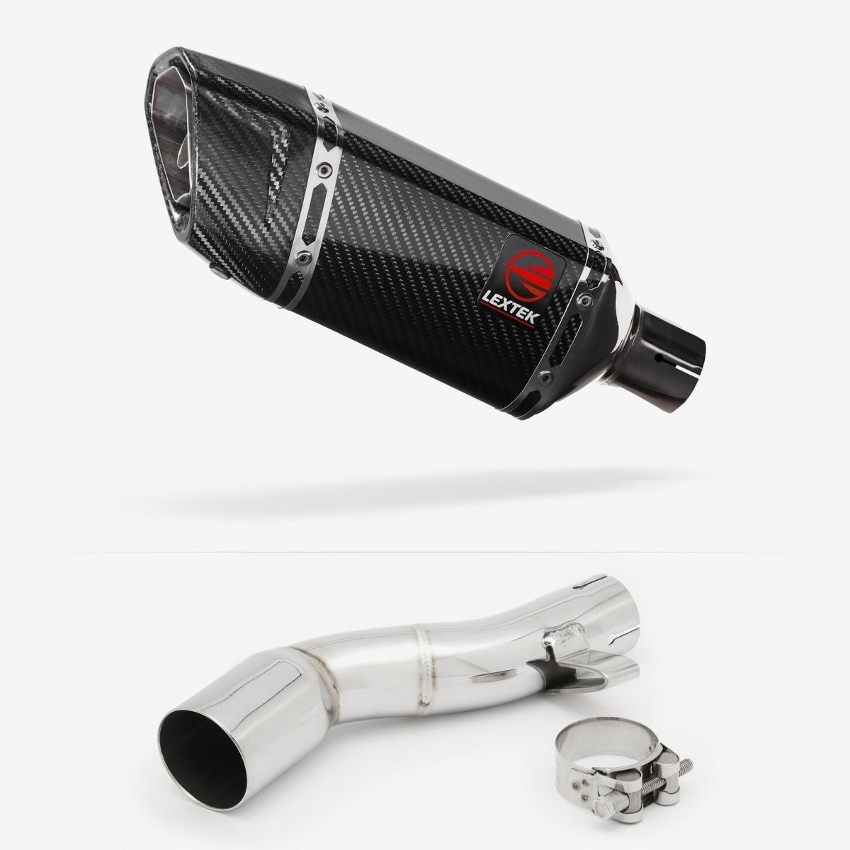 Lextek Carbon Fibre SP11C 200mm Exhaust with Link Pipe Silencer Rear Polished