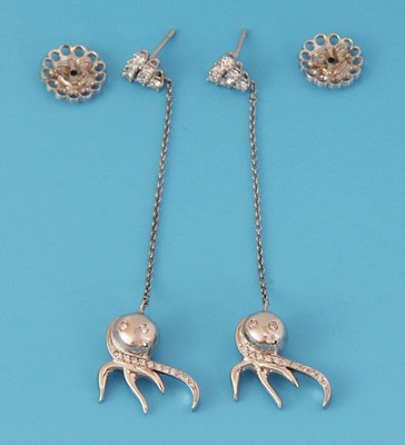 Zydo Diamond Octopus 18k White Gold Long Drop Dangle Earrings