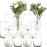 12 Tlg. Tischdeko Set, 6 Vasen & 6 Windlichter, Blumenvase Tischvase Kerzenglas