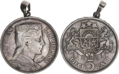 Lettland 5 Lati Silber 1929 als Patriotischer Anhänger ss-vz 138725 - Bild 1 von 3