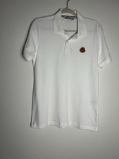 Moncler Logo Embroidered Polo Shirt Leather Logo Designer White Men's Size Small