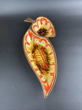 TREASURE CRAFT #375 MCM Orange Leaf Shape Chip & Dip Veggie Tray Serving Dish