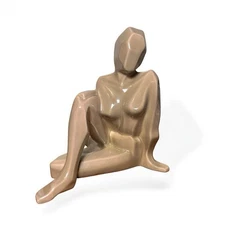 Jaru Pottery Cubist Sitting Nude Sculpture California 1970s Signed