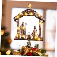 Gejoy 9.84 x 7.87 Inches Metal Nativity Christmas Tree Bronze Color House