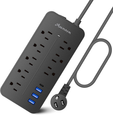 25FT Flat Plug Surge Protector - 8 Outlet & 3 USB Port (A & C) Power Strip Exten