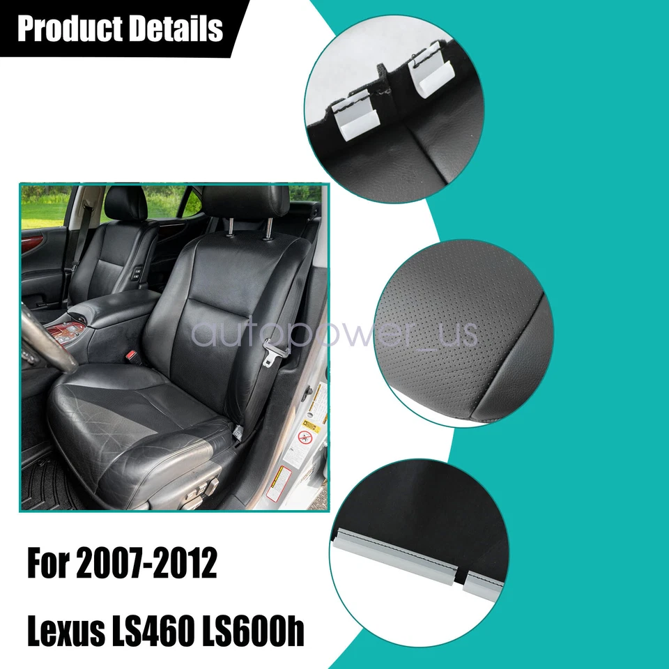 2007 to 2012 For Lexus LS460 LS600h Front Bottom Top Leather Seat Cover Black - Image 4 of 4