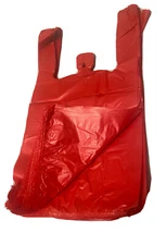 Bags 1/10 Small  Red Unprinted  8 x 4 x 15 T-Shirt Plastic Grocery Shopping Bags