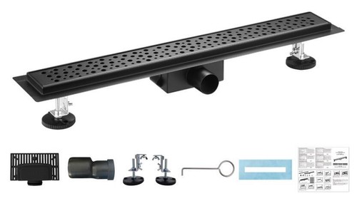 CANIVEAU DE DOUCHE EN INOX BLACK MAT 90CM, STERFPUT DE DOUCHE, HAUTEUR AJUSTA... - Picture 4 of 8