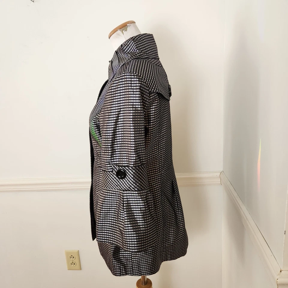 Grace Chuang New York Jacket Sz Small Womens Black Silver Check 3/4 Bell Sleeve - Image 2 of 4